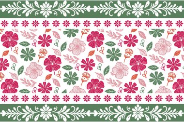 Sınır tekstili tekrar. Bir çizgi çiçek çizimi. Kusursuz işlemeli sanat eserleri. botanik desenli çizilmiş. Taslak dokusunu en aza indir. El yaprağı tasarımı