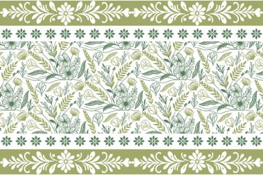 Kusursuz nakış deseni. Çiçekli sınır çizimi. Bir çizgi yaprak dokusu. Tekstil tasarımı tekrarlanıyor. Botanik anahat elementleri. çizilmiş modern sanat eseri