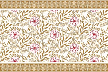 Sınır çizimi çizimi. Kusursuz bir çiçek sırası. Nakış tekstil tasarımı. Yaprak çizgisi çizilmiş. En az botanik tekrarı. desen dokusu elementleri