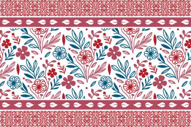 El çizimi eskiz. Kenar nakış dokusu. Bir sıra çiçek deseni. Kusursuz tekstil sanat eseri. Botanik tekrar tasarımı. modern taç yaprağı çizimi