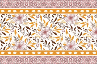 Sınır çizgisi modeli. Nakış işlemeli çiçek çizimi. Bir satır tekrar tasarımı. Tekstil botanik dokusu. Kusursuz el yaprağı çizimi. modern sanat öğeleri