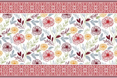 El çizimi sınır. Bir çizgi çiçek çizimi. Kusursuz nakış deseni. Botanik doku tasarımı. Tekstil yaprağı çizimi. modern yineleme sanat eseri