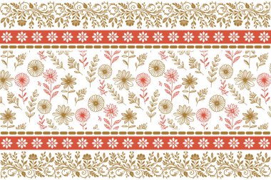 Çiçek hatlarını tekrar et. İşlemeli sınır deseni. Tekstil taçyaprakları. Kusursuz bir sanat eseri. Minimum botanik doku. el çizimi tasarım