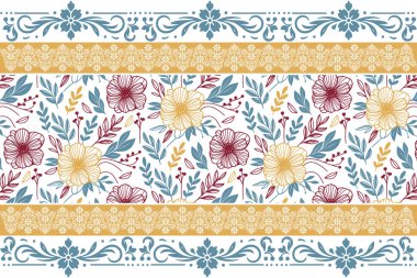 Çiçeksel çizim dokusu. Kusursuz nakış deseni. Sınır çizgisi. Bir çizgi yaprak tasarımı. Tekstil botanik tekrarı. minimal modern elementler