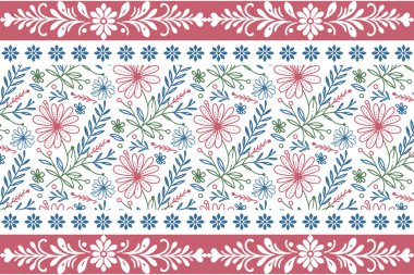 Kusursuz çiçek tekrarı. Sınır çizgisi nakışı. Bir çizgi çizimi kalıbı. Tekstil yaprakları. Zarif botanik çizimleri. minimal tasarım dokusu