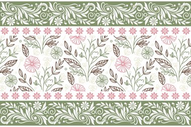 Kusursuz çiçek tekrarı. Sınır nakış deseni. Bir çizgi çizili taç yaprakları. Tekstil tasarımı. Botanik anahat dokusu. asgari modern sanat eseri