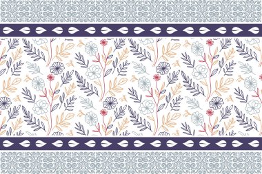 Çiçeksel çizim kalıbı. Kusursuz sınır nakışları. Bir çizgi desen tasarımı. Tekstil el taçyaprakları çizdi. Botanik tekrarı. asgari özet ögeleri