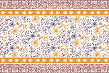 Çiçek nakışı tekrarlanıyor. Kusursuz sınır düzeni. Bir çizgi çizili taç yaprakları. Botanik çizimi. Tekstil tasarım dokusu. özet asgari ögeler