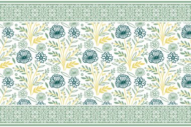 El çizimi sınır. Çiçek desenli çizim. Tekstil nakışı tekrarlanıyor. Bir çizgi yaprak tasarımı. Kusursuz botanik elementler. modern taslak dokusu