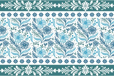 Çiçek nakışı çizimi yap. Kusursuz tek çizgi dokusu. Sınır çizgisi tekrar. Tekstil yaprağı elementleri. El yapımı botanik tasarımı. modern taslak çizimi