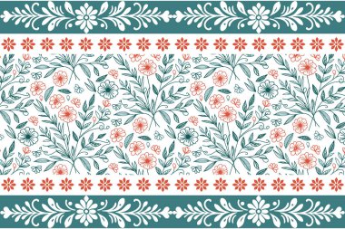 Zarif nakış dokusu. Kusursuz çiçek deseni. Bir çizgi yaprak çizimi. Sınır botanik deseni. El yapımı tekstil sanatı. en az özet tekrarla