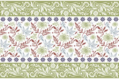 Çiçeksel sınır tekrarı. Tekstil çizgisi modeli. Bir çizgi çizili taç yaprakları. Kusursuz nakış dokusu var. Ana hatlarıyla botanik çizimi. asgari tasarım ögeleri