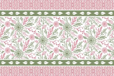 Çiçek sınırını çizdim. Nakış desenleri. El yaprağı çizimi. Bir çizgi pürüzsüz doku. Modern botanik tasarımı. özet elementleri