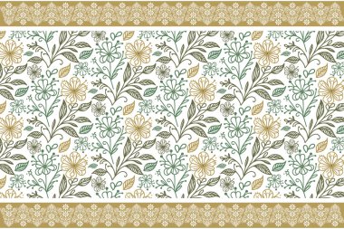 Hudut çiçeği tekrar. En az bir çizgi taç yaprağı. Botanik nakış dokusu. Çiçeksel taslak çizimi. Kusursuz tekstil deseni. el çizimi tasarım elemanları