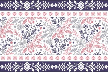 Çiçeksel nakış dokusu. Kusursuz sınır çizimleri. El çizimi yaprak tasarımı. Botanik bir çizim. Tekstil örnekleri tekrarlanıyor. modern özet ögeleri