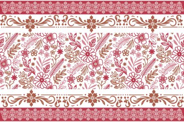 Nakış deseni minimumda. Kusursuz çiçek dokusu. Sınır çiçek hattı. Bir çizgi çizilmiş çizim. Tekstil tasarımı. Bitkisel yaprak tekrarı