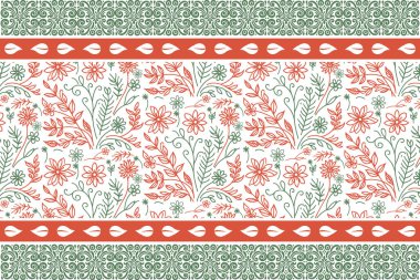 Çiçek desenli sanat eserleri. Bir çizgi tekrarla. Kusursuz işlemeli taç yaprakları. El çizimi botanik çizgisi. Tekstil sınır tasarımı. asgari doku biçimi