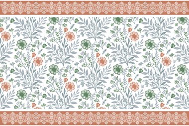 Sınır nakış elementleri. Çiçek desenli çizim. Kusursuz tekstil tasarımı. Bir çizgi yaprak dokusu. Botanik modern taslak. el çizimi tekrarla