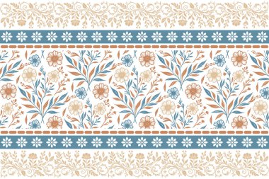 Bir sıra çiçek tekrarı. Kusursuz bir sınır. Hassas eskiz dokusu. Nakış işlemeli botanik yapraklar. Modern el çizimi çiçek. tekstil sanatı