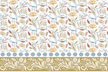 modern nakış elementleri. Kusursuz çiçek deseni. El çizimi taç yaprakları. Sınır dokusu tek sıra halinde. Tekstil sanat tasarımı. Botanik anahat tekrarı