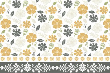 Çiçeksel sınır tekrarı. eskiz nakış dokusu. Taslak yapraklar tek sıra halinde. Kusursuz tekstil tasarımı. El çizimi sanat tarzı. modern botanik desen