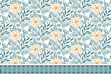 Kusursuz çiçek arkaplanı. Bir çizgi işlemeli taç yaprakları. sınır çizimi tasarımı. El çizimi tekrarlama kalıbı. Tekstil elementleri. modern botanik sanatı