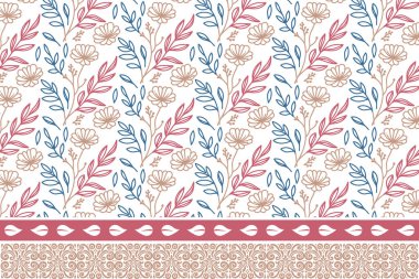 Bir çizgi çiçek çizimi. Tekstil nakış kenarı. Kusursuz desen tekrarlanıyor. El çizimi yaprak çizimi. Botanik sanat dokusu. modern minimal tasarım