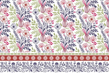 Çiçek hattı sınırı. Tek çizgi tekrarlama kalıbı. Kusursuz eskiz dokusu. Nakış işleme taçyaprakları tasarımı. El yapımı tekstil elementleri. modern botanik sanatı
