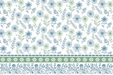 Çiçek tasarımı taslağı. Kusursuz nakış deseni. Tekstil taslak elementleri. El çizimi sınır taçyaprakları. Bir çizgi dokuyu tekrarlıyor. modern botanik arkaplanı