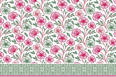 Modern eskiz yaprakları. Sınır çizimleri. Kusursuz nakış deseni. Bir sıra çiçek tasarımı. El yapımı tekstil dokusu. Botanik anahat elementleri