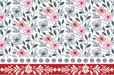 Kusursuz tekstil eskizi. Çiçek işleme elementleri. Sınır tekrarlama düzeni. Bir çizgi yaprak dokusu. Modern botanik tasarımı. El çizimi çizimi sanat eseri