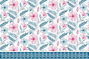 Bir çizgi yaprak çizimi. Çiçeksel sınır deseni. Nakış deseni eskiz dokusu. Kusursuz el yapımı tekstil. Minimum botanik tasarım. özet tekrar arkaplanı