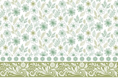 Modern tekstil modeli. Sınır tekrarı. Kusursuz çiçek desenleri. İşlemeli taslak taç yaprakları. Elle çizilmiş tasarım tek satırda. Botanik arkaplan dokusu