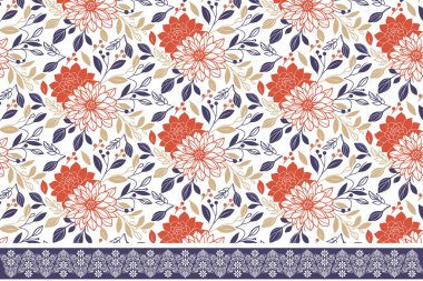 El çizimi taç yaprakları. Sınır tekrarı. Çiçeksel eskiz nakışı. Kusursuz tekstil deseni. Botanik doku tasarımı. modern küçük sanat eserleri