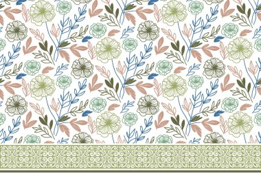 Kusursuz çiçek çizimi. Nakış işleme kalıbı. Bir sıra tekstil sınırı. El çizimi çiçek dokusu. Minimum taç yaprağı tasarımı. Botanik tekrarı