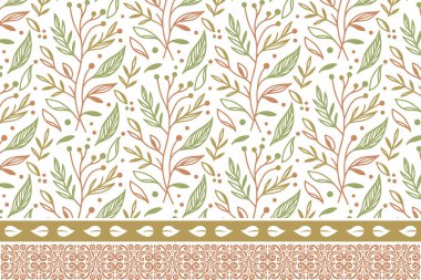 Modern el çizimi desen. Çiçeksel sınır tekrarı. Bir çizgi nakış eskizi. Taslak taç yaprağı dokusu. Kusursuz bir tekstil geçmişi var. Botanik Minimum Tasarım