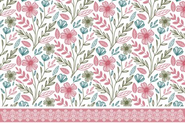 Modern çiçek çizimi. Kusursuz sınır tekrarı. Taslak nakış deseni. Bir çizgi yaprak dokusu. Botanik tekstil tasarımı. El çizimi çiçek sanatı