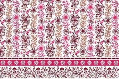 Tek sıra çiçek elementleri. Nakış işleme tekstil sınırı. Kusursuz eskiz tekrarı. Taslak desen dokusu. El çizimi yapraklar. Modern çiçek sanat eserleri