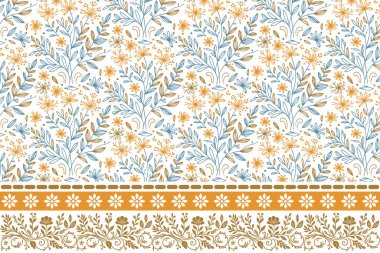 Zarif bir çiçek çizimi. Nakış tekrar eden sanat eserleri. Bir çizgi kenarlık dokusu. Kusursuz botanik yaprakları. Tekstil tasarımı. modern kalıp tekrarla