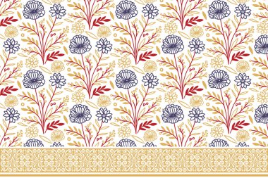 El çizimi çiçek çizgisi. Nakış deseni minimumda. sınır çizimi tasarımı. Kusursuz tekstil tekrarı. Botanik anahat yaprakları. modern çiçek dokusu