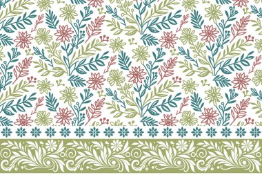 Tekstil tasarım modeli. Bir çizgi çiçek çizimi. Nakış işi sınır unsurları. Kusursuz taç yaprağı dokusu. Botanik taslak tekrarı. el çizimi modern biçim