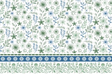 Kusursuz çiçekli tekstil. Çizgi sanatında sınır çizimi. Modern nakış tekerrür ediyor. Minimum çiçek tasarımı. Botanik anahat elementleri. El çizimi yaprak deseni