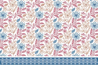 Çiçek nakışının ana hatları. Asgari çizgi çizimi. Kusursuz sınır düzeni. El çizimi çiçek çizimi. Tekstil yaprakları tekrarlanıyor. modern botanik dokusu