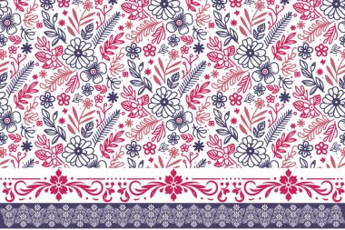 Çiçek koleksiyonu. Hassas sınır tekrarlama düzeni. El yaprağı deseni. Botanik nakış eskizi. En az tekstil ürünü. Kusursuz dış hatları olan çiçekler.