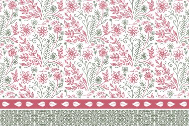 Çiçekli nakış desenleri. Kusursuz botanik desen. El çizimi elementler. Kenarında çiçek deseni olan bir çizgi. Tekstil arka plan dokusu. zarif sınır tasarımı