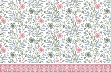 Çiçek arkaplan dokusu. Botanik nakış elementleri. Kenarında çiçek deseni olan bir çizgi. El çizimi eskiz stili. Kusursuz çiçek sınırı. en az tekstil tekrarı