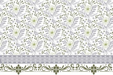 Çiçek unsurlarını çiz. Kenarında çiçek deseni olan bir çizgi. Ana hatları tekrar et. Nakış tarzı sınır tasarımı. Botanik doku geçmişi. en az tekstil çalışması