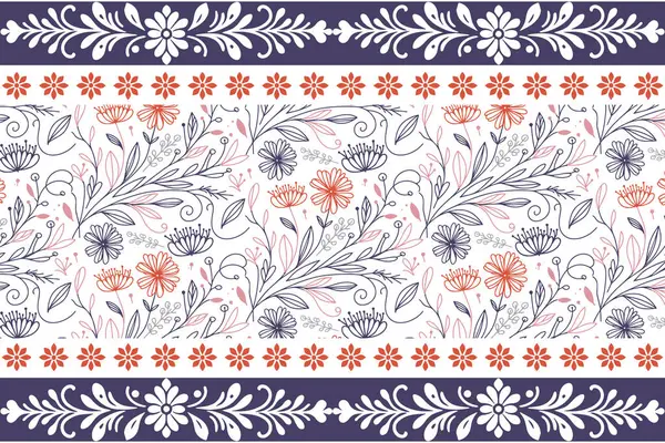 Minimum model sınırı. Çiçek nakışı tekrarlanıyor. Bir çizgi yaprak çizimi. Kusursuz tekstil sanat eseri. Botanik el yapımı tasarım. özet modern elementler