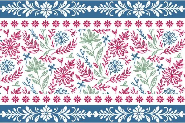 Kusursuz çiçekli nakış nakışı. Bir çizgi çizimi. Botanik sınır çizimi. Zarif taç yaprağı dokusu. Tekstil tasarımı tekrarlanıyor. el çizimi taslak biçimi