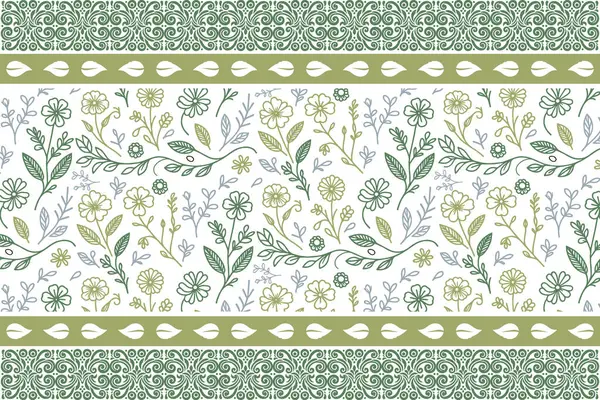 El yapımı botanik. Bir çizgi desenli doku. Kusursuz çiçek sınırında. Zarif nakış tasarımı. Tekstil yaprağı eskizi. özet çiçek tekrarı